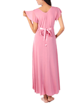 Women's 2 Piece Lace Neck Long Nighty -Baby Pink